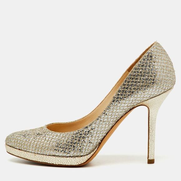Jimmy Choo Metallic Gold Coarse Glitter Hope Pumps Size 36